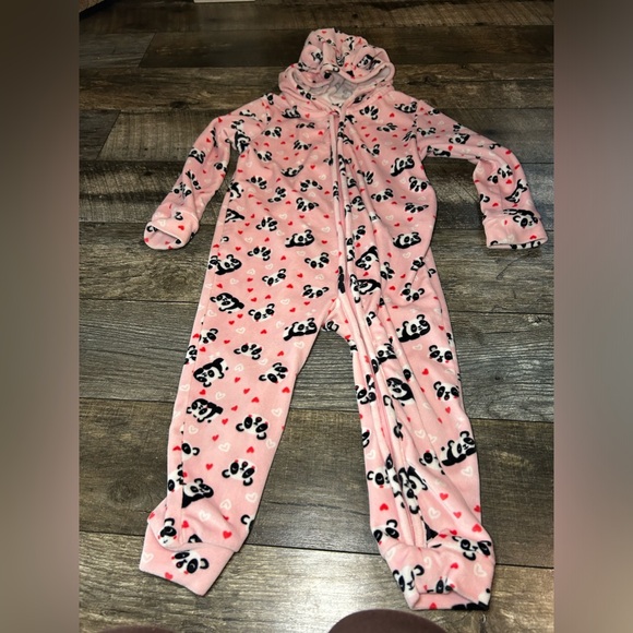 Urban Kids 18-24 months pink onesie with hood and ears pandas and hearts - Picture 3 of 5